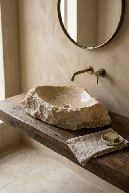 حوض مغسلة صخرة حجر طبيعي بيضاوي – 74×51 سم